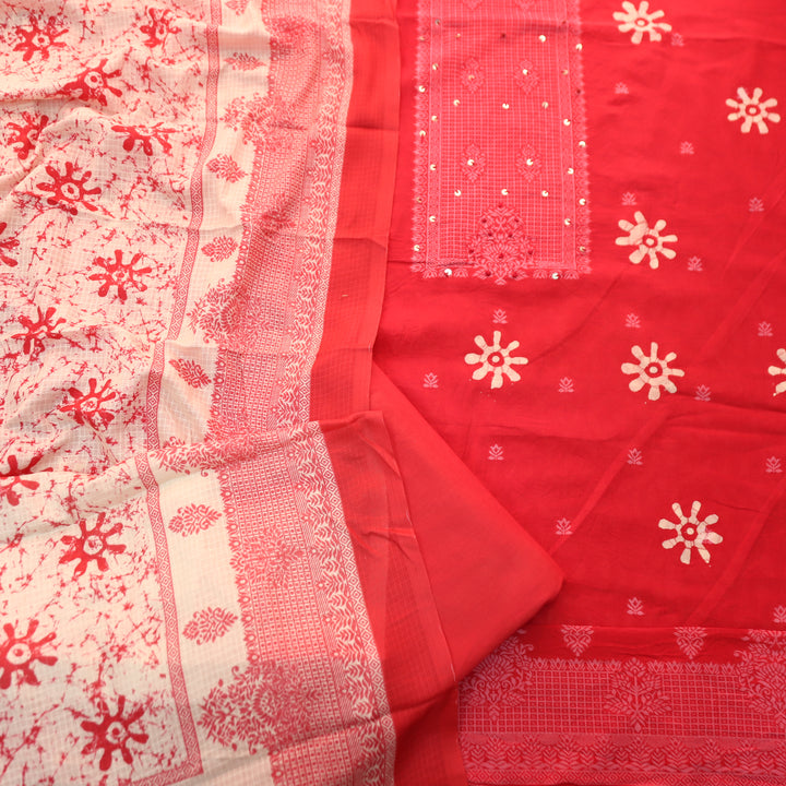Saajan Cranberry Pink French Knot Batick Printed Cotton Set