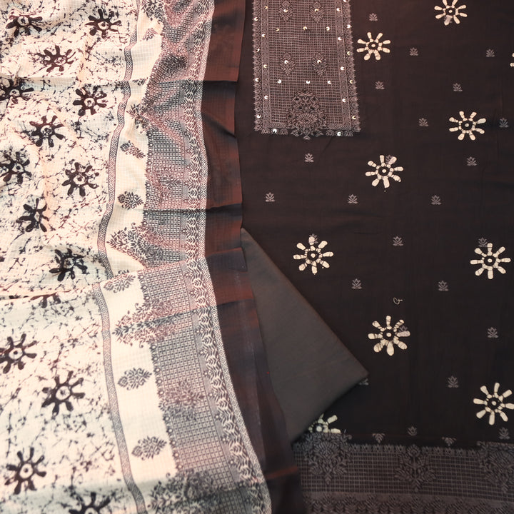Saajan Ebony Black French Knot Batik Printed Cotton Set