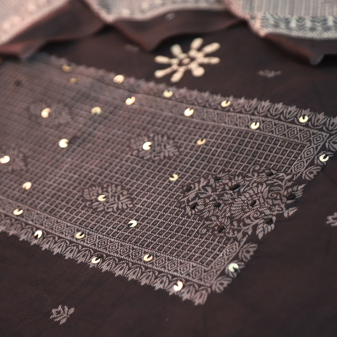 Saajan Ebony Black French Knot Batik Printed Cotton Set