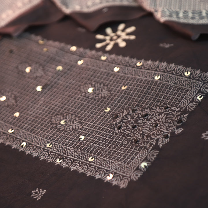 Saajan Ebony Black French Knot Batik Printed Cotton Set