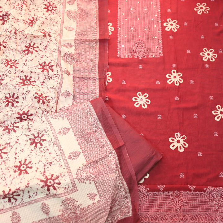 Saajan Burgundy Wine French Knot Batik Printed Cotton Set