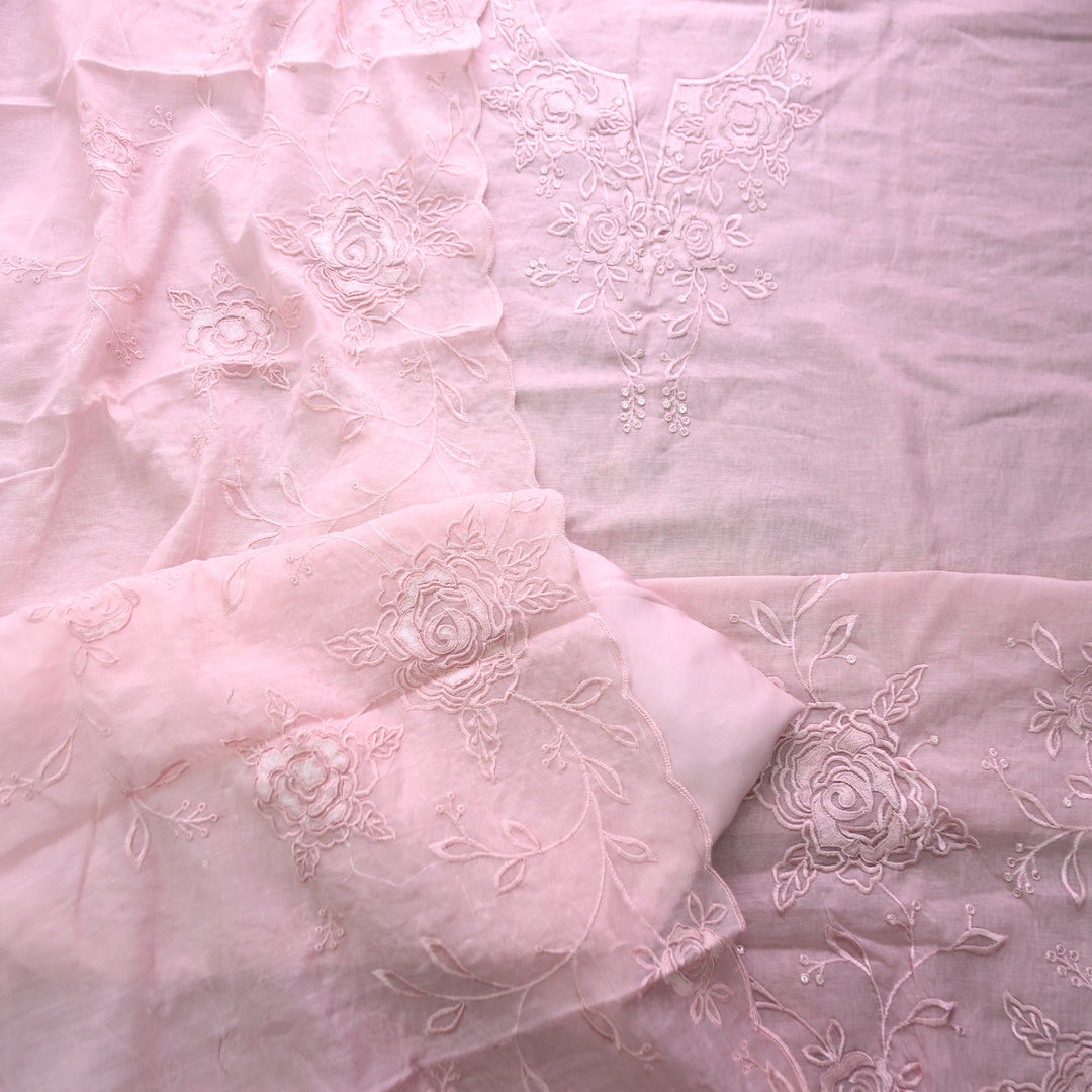 Palomi Pastel Pink Thread Embroidered Mal Chanderi Set