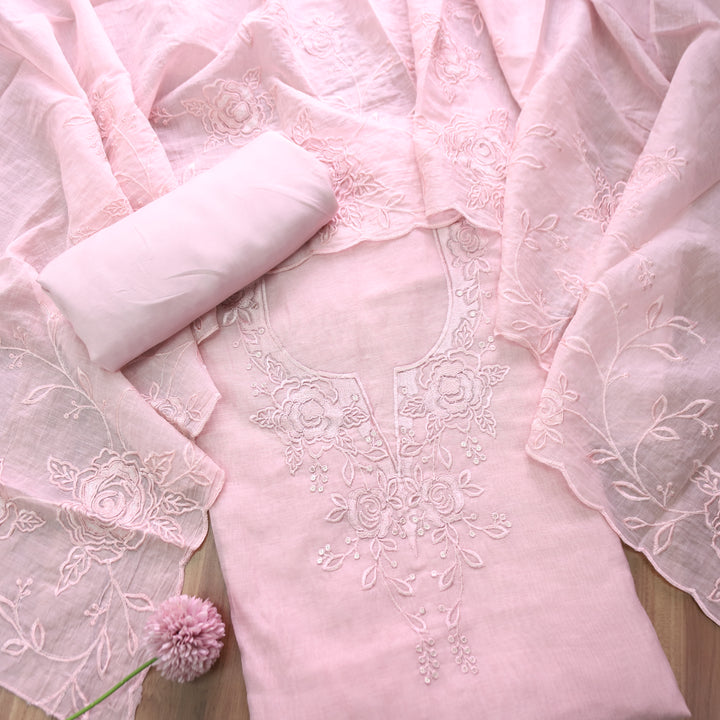 Palomi Pastel Pink Thread Embroidered Mal Chanderi Set