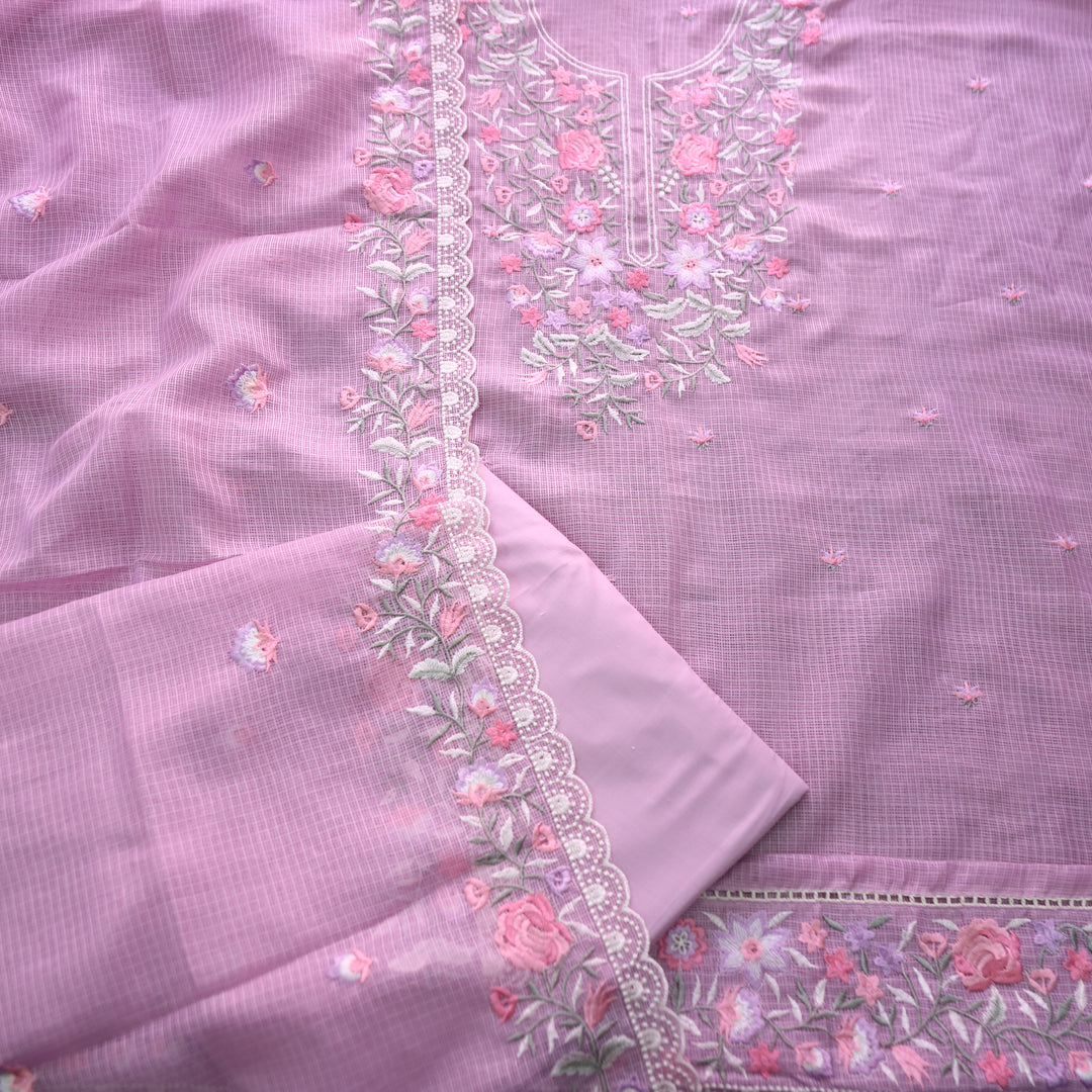 Rahiya Lilly Lilac Thread Embroidered Neck and Hem Work Kota Doriya Suit Set