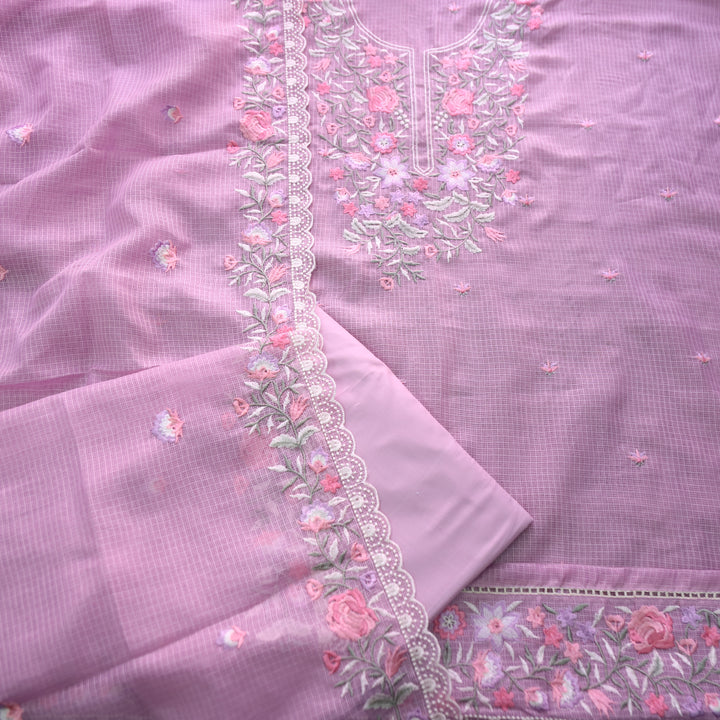 Rahiya Lilly Lilac Thread Embroidered Neck and Hem Work Kota Doriya Suit Set