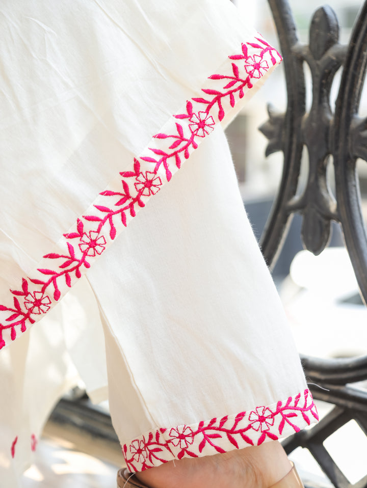 Harneez Off-White Embroidered Cotton 3 Piece Set
