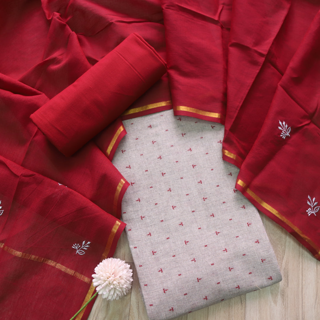 पतझड़ Hazel Beige Thread Weaved Handloom Cotton Suit Set