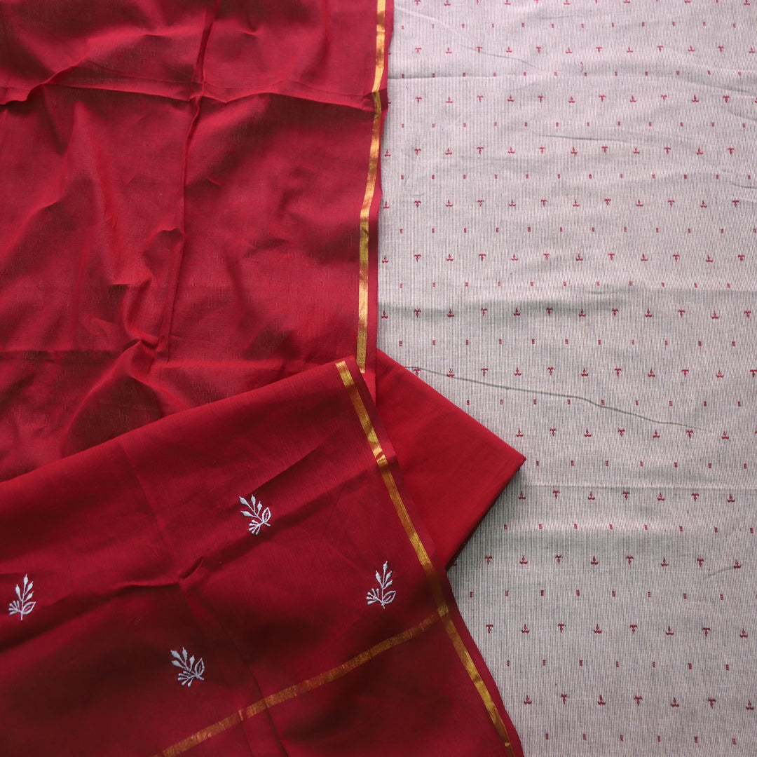 पतझड़ Hazel Beige Thread Weaved Handloom Cotton Suit Set