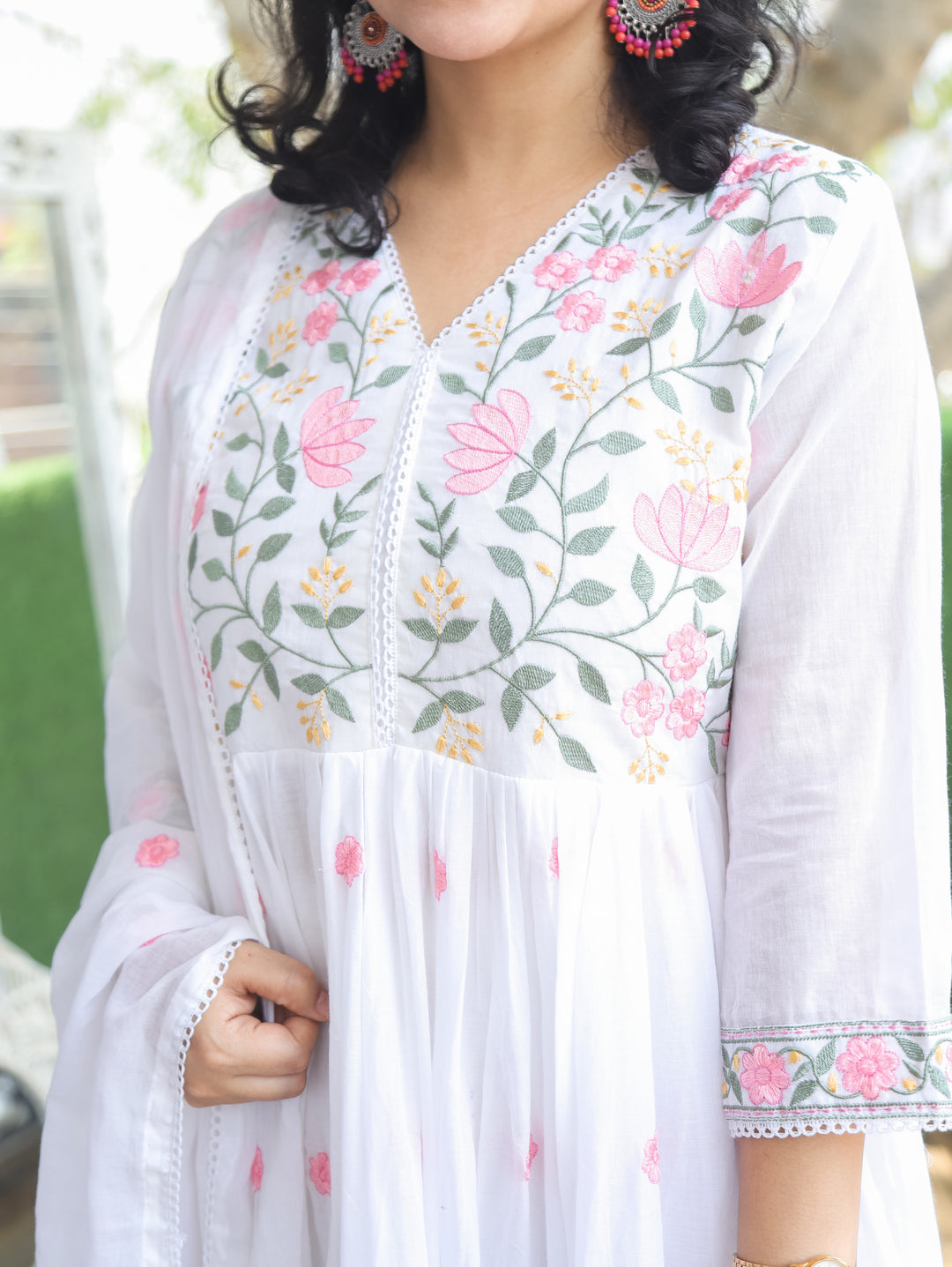 Chloe White Anarkali Mul Cotton 3 Piece Set