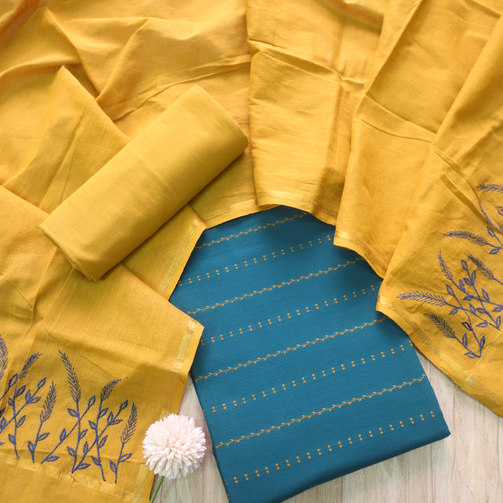 पतझड़ Cerulean Blue Thread Weaved Handloom Cotton Suit Set