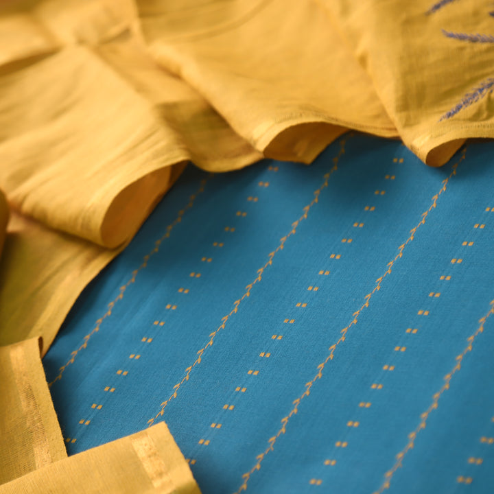 पतझड़ Cerulean Blue Thread Weaved Handloom Cotton Suit Set