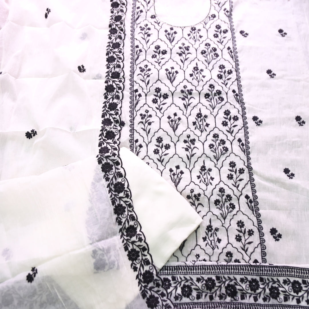 Rasmi Off-White Moti with Embroidered Panel Chanderi Set