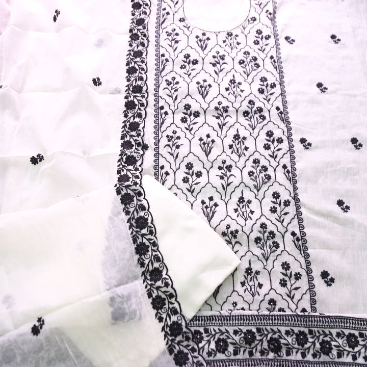 Rasmi Off-White Moti with Embroidered Panel Chanderi Set