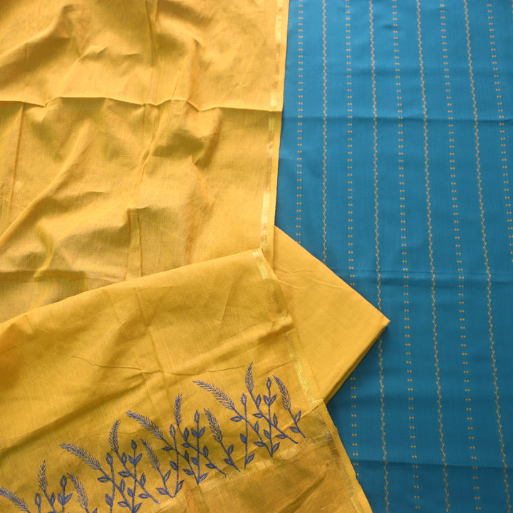 पतझड़ Cerulean Blue Thread Weaved Handloom Cotton Suit Set