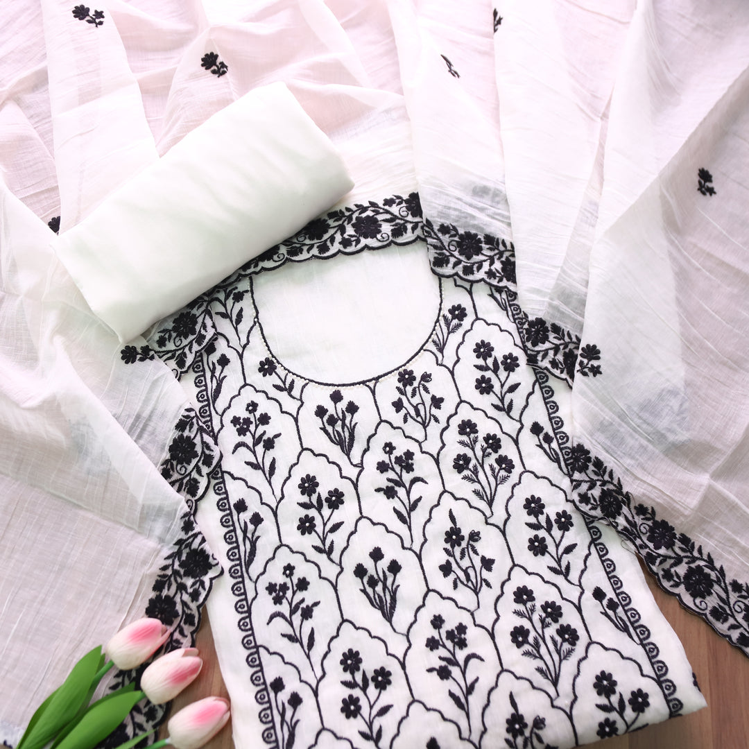 Rasmi Off-White Moti with Embroidered Panel Chanderi Set