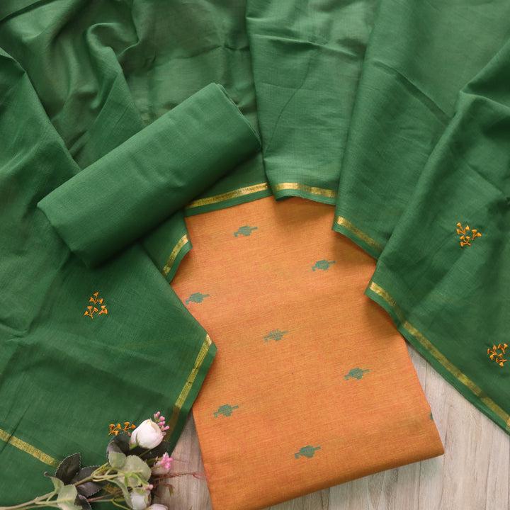 पतझड़ Dijon Yellow Thread Weaved Handloom Cotton Suit Set