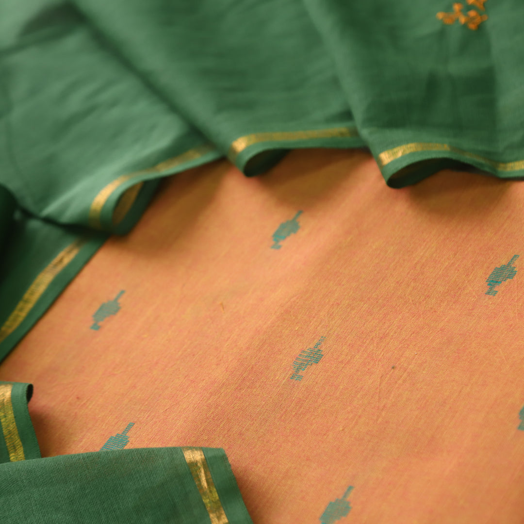 पतझड़ Dijon Yellow Thread Weaved Handloom Cotton Suit Set