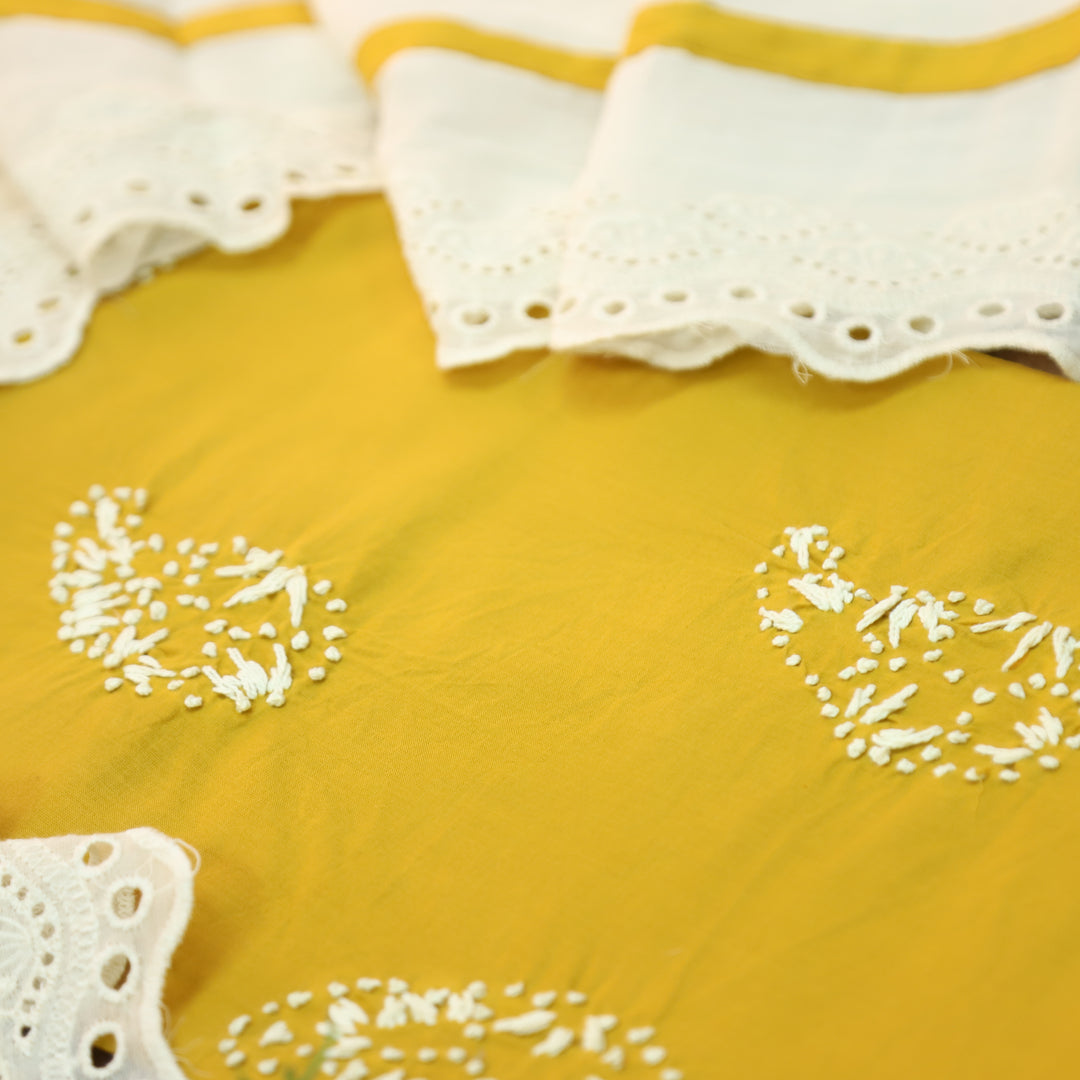 Jiya Sunflower Yellow French Knot Detailing Cotton Set