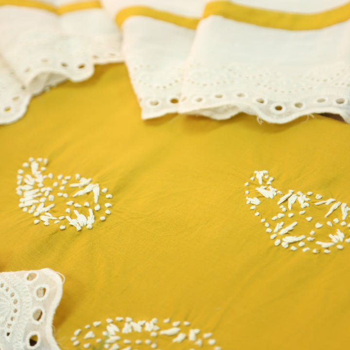 Jiya Sunflower Yellow French Knot Detailing Cotton Set