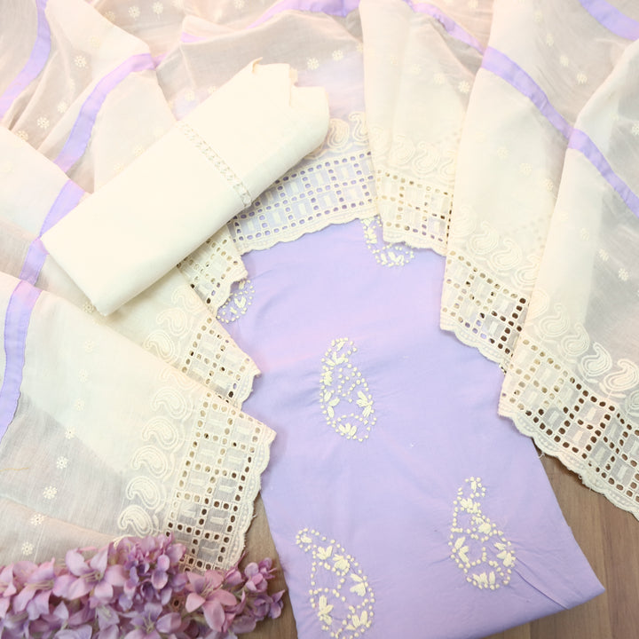 Jiya Helio Lilac French Knot Detailing Cotton Set