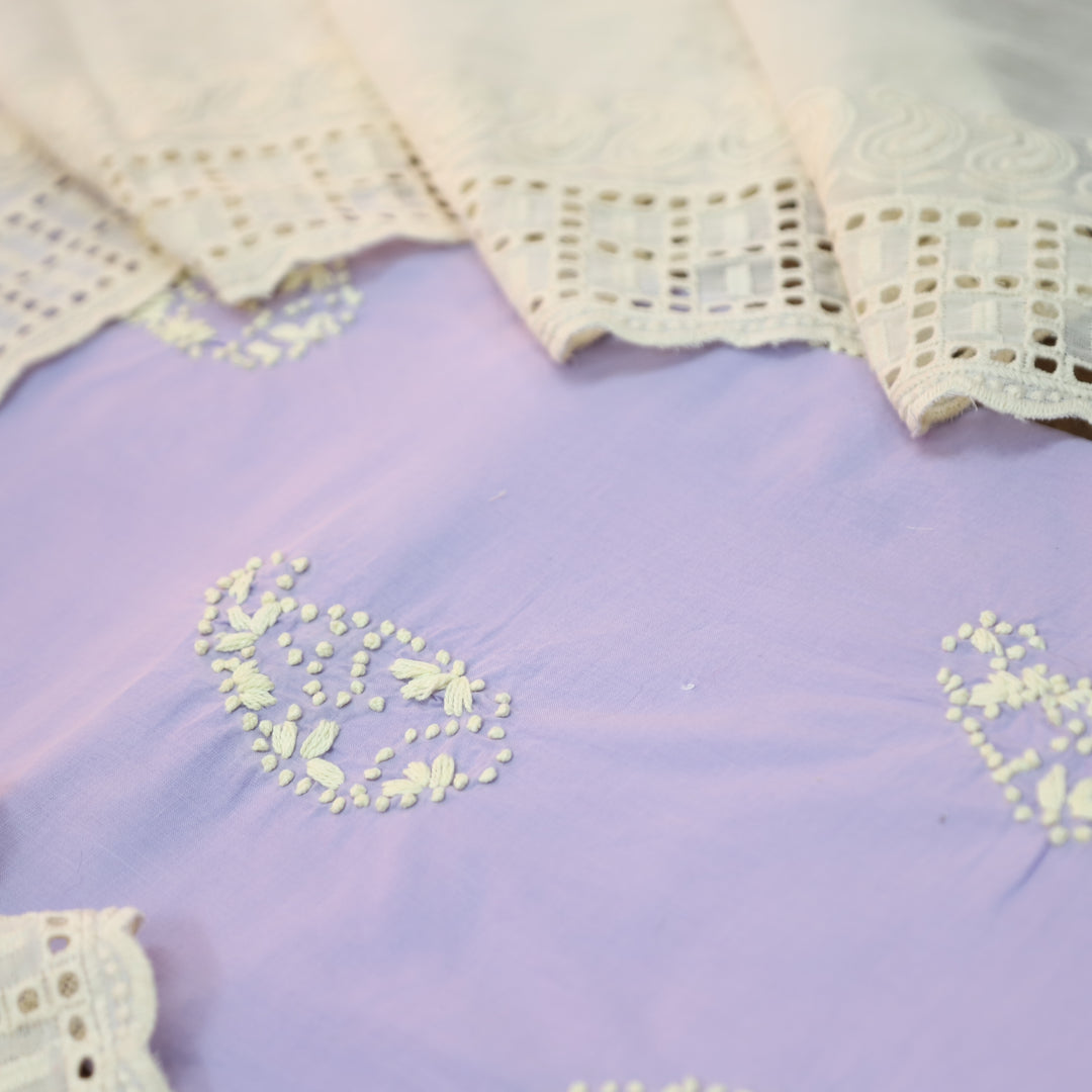 Jiya Helio Lilac French Knot Detailing Cotton Set