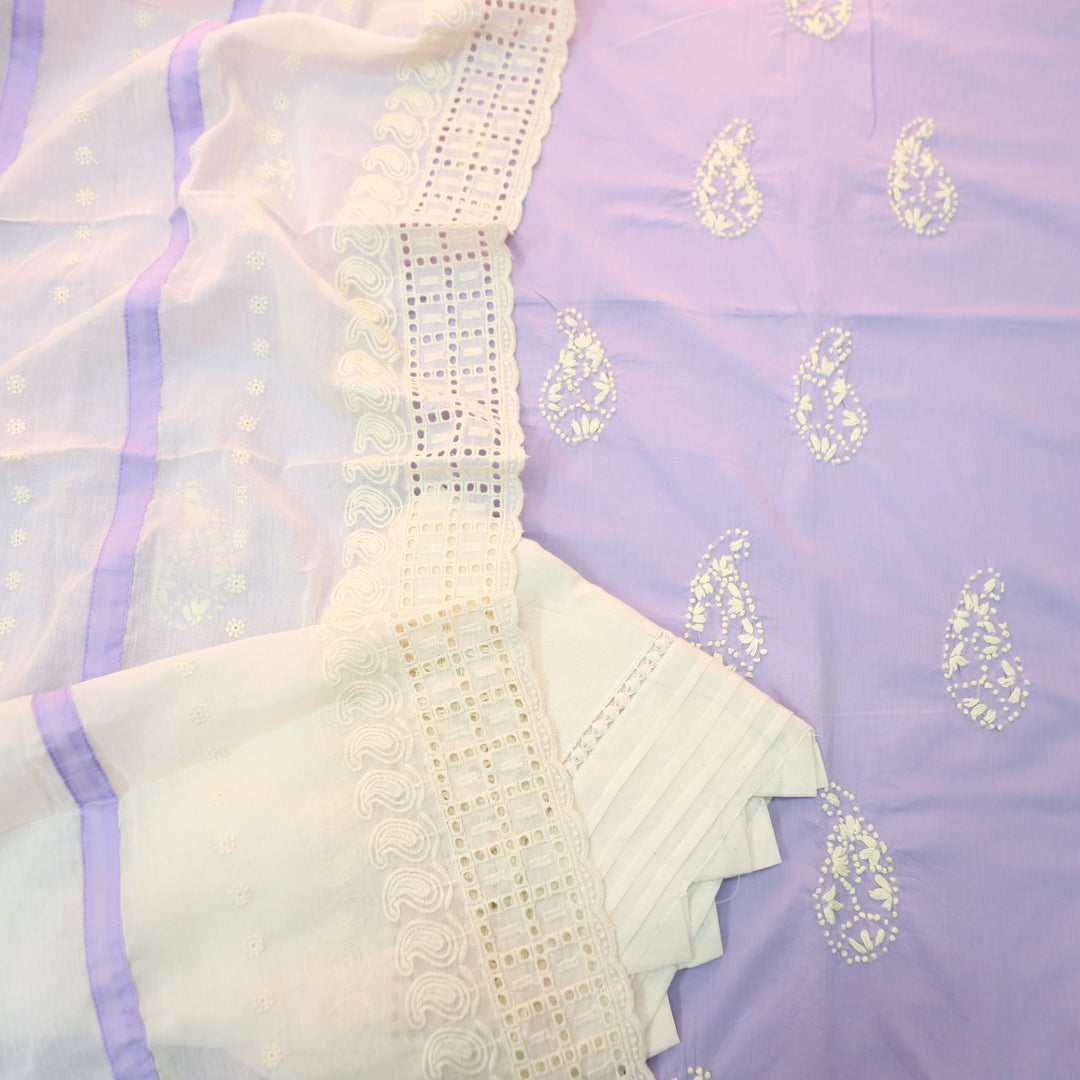 Jiya Helio Lilac French Knot Detailing Cotton Set