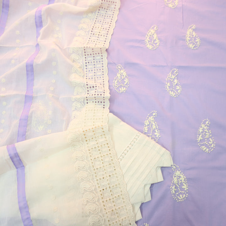 Jiya Helio Lilac French Knot Detailing Cotton Set