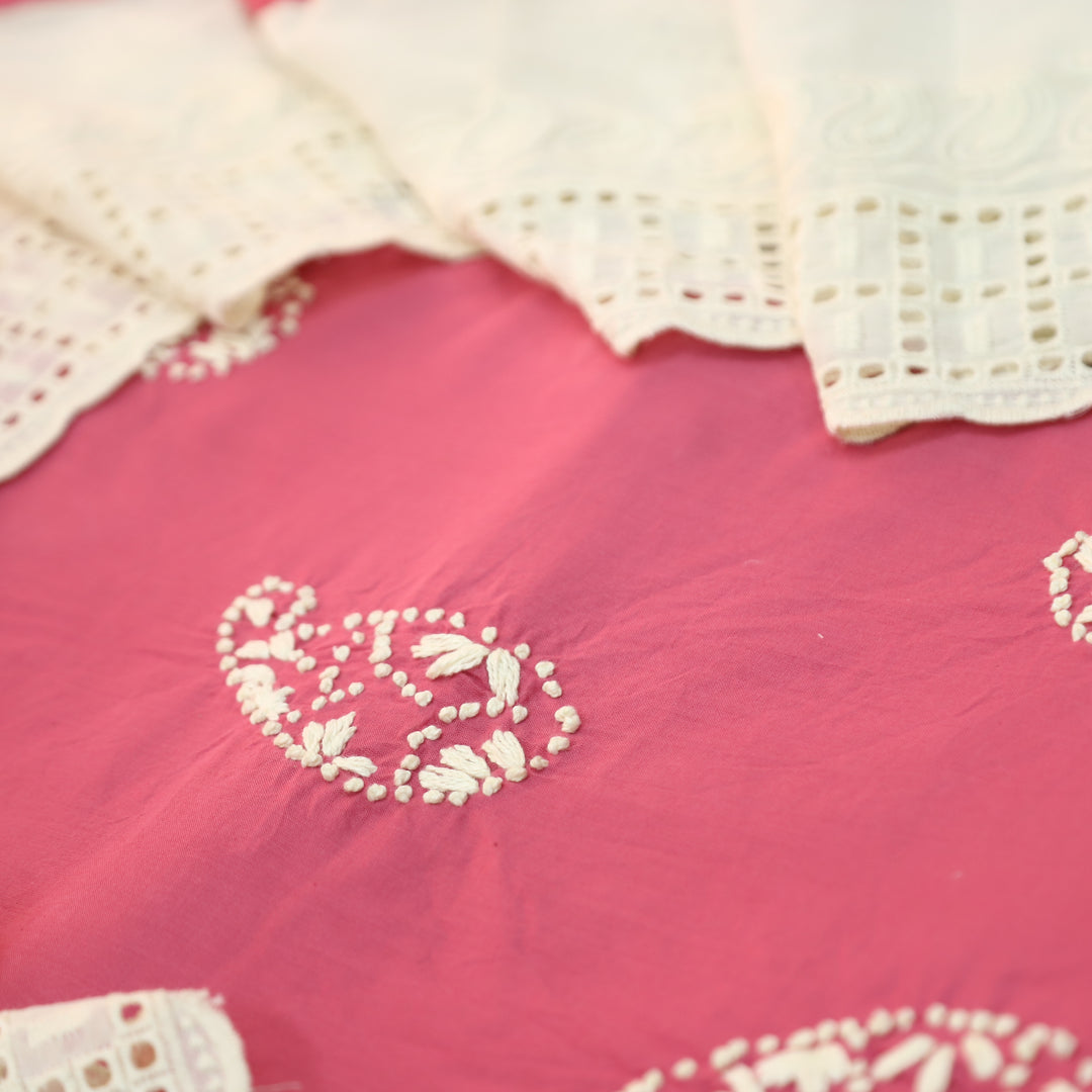 Jiya Flamingo Pink French Knot Detailing Cotton Set