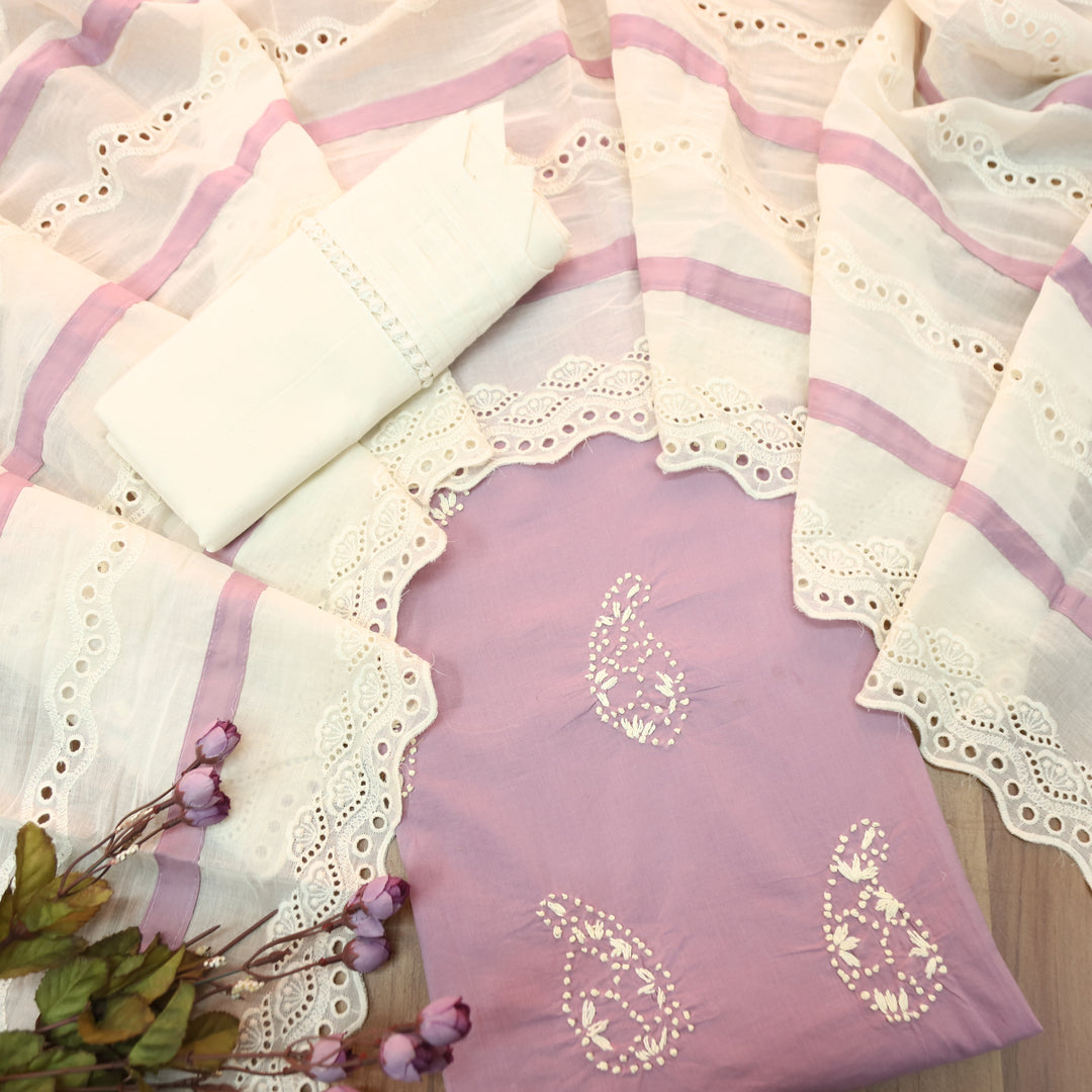 Jiya Petal Lavender French Knot Detailing Cotton Set