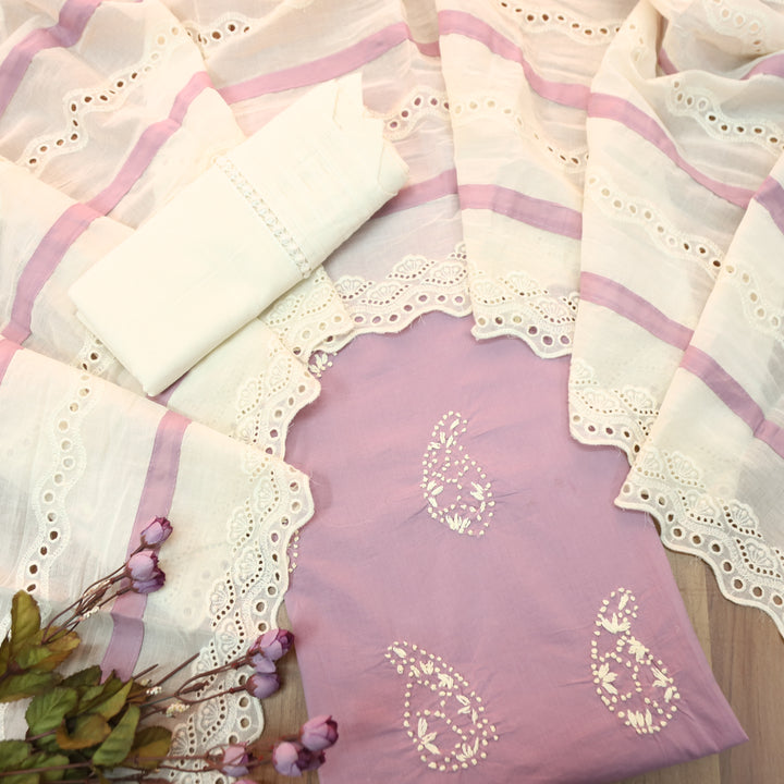Jiya Petal Lavender French Knot Detailing Cotton Set