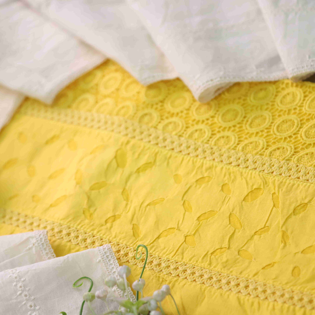 Shabaab Sunflower Yellow Applique Work Lace Work Cotton Suit Set