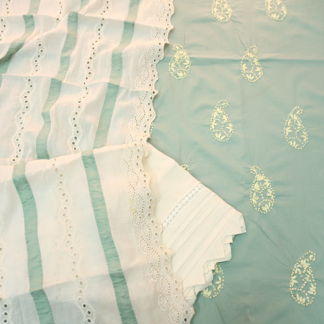 Jiya Sage Green French Knot Detailing Cotton Set