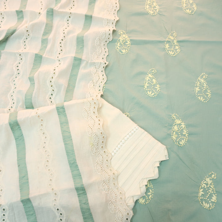 Jiya Sage Green French Knot Detailing Cotton Set