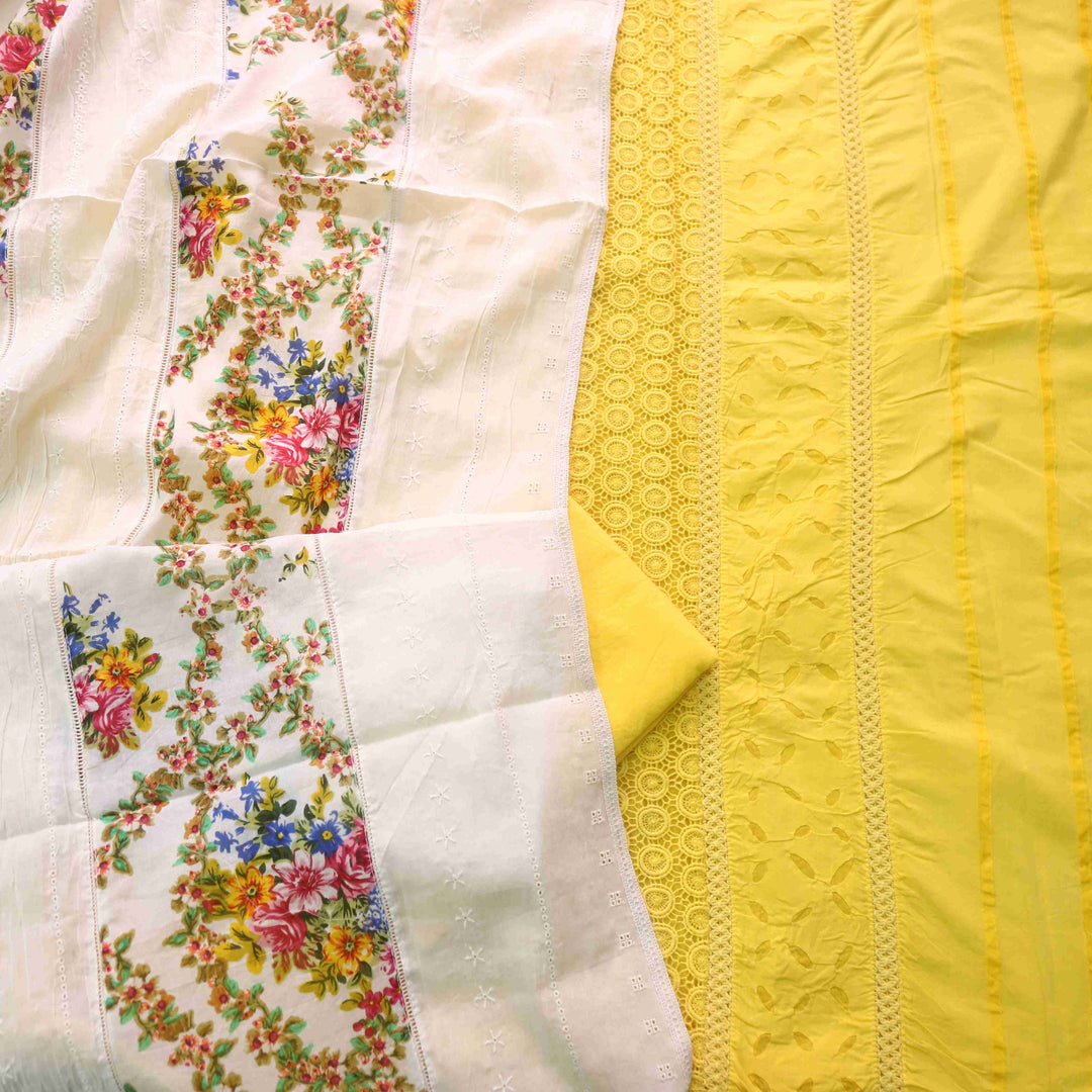 Shabaab Sunflower Yellow Applique Work Lace Work Cotton Suit Set
