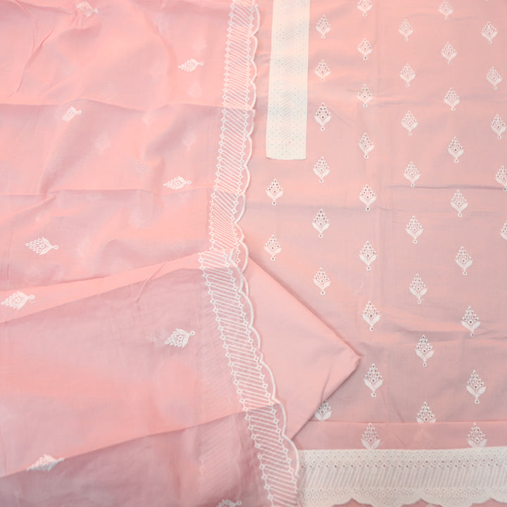 Amriti Pastel Pink Lace Patch in Cotton Schiffli Set