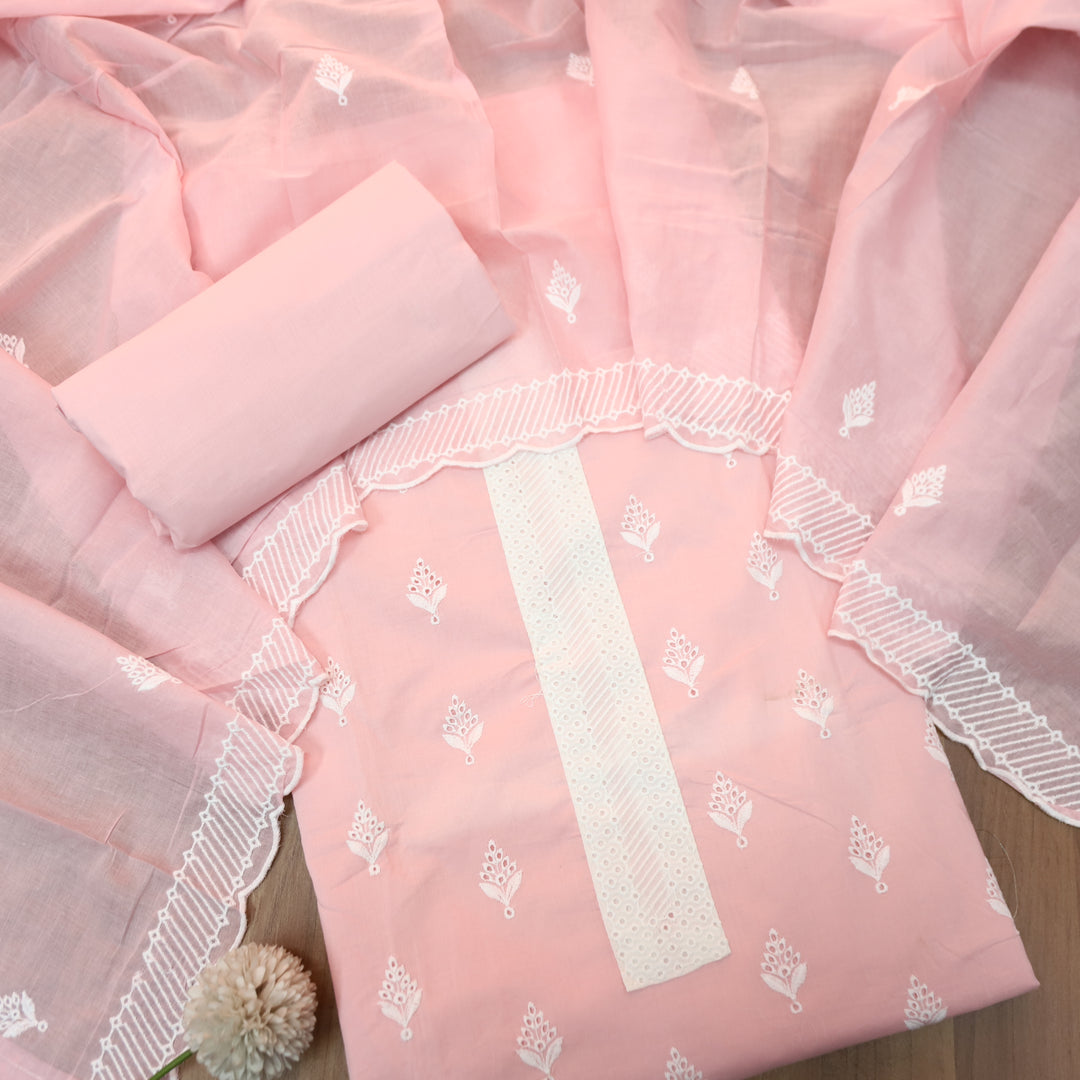 Amriti Pastel Pink Lace Patch in Cotton Schiffli Set
