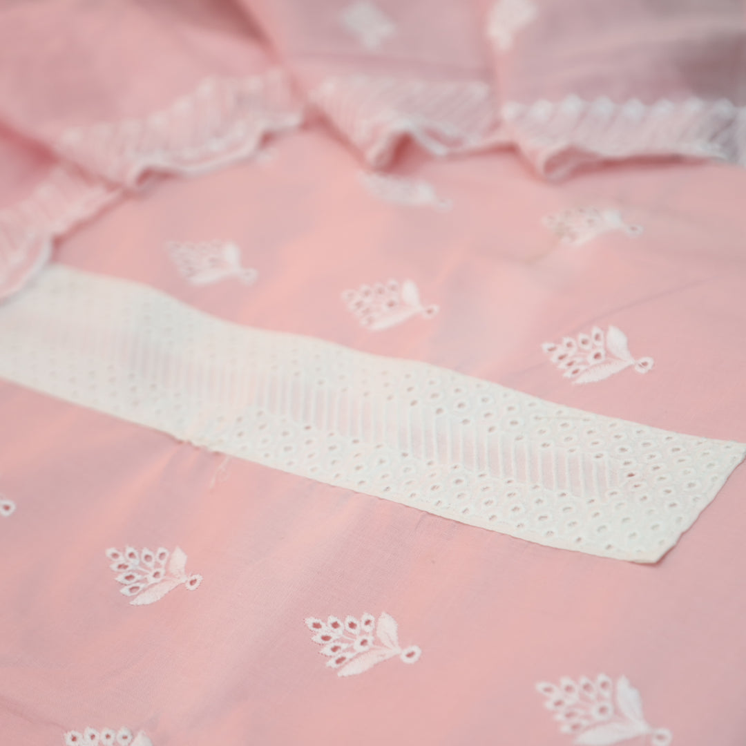 Amriti Pastel Pink Lace Patch in Cotton Schiffli Set