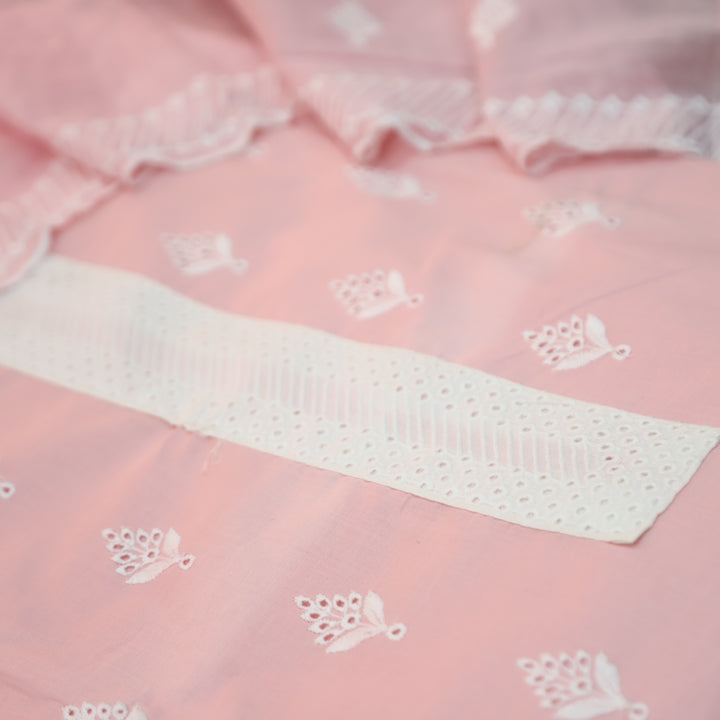 Amriti Pastel Pink Lace Patch in Cotton Schiffli Set