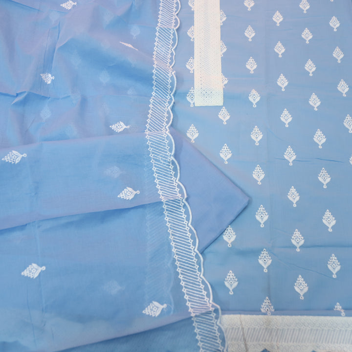 Amriti Powder Blue  Lace Patch in Cotton Schiffli Set
