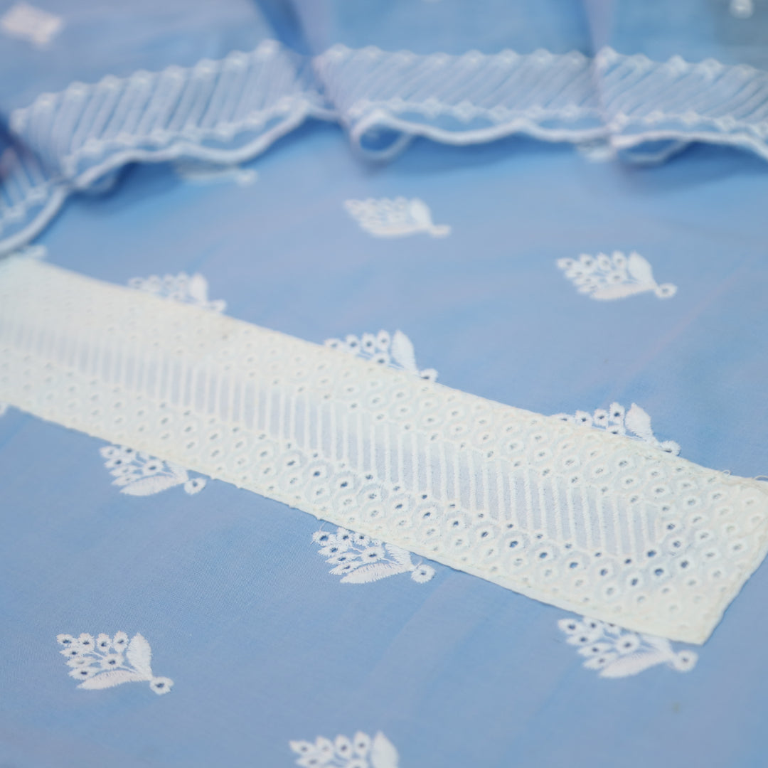 Amriti Powder Blue  Lace Patch in Cotton Schiffli Set