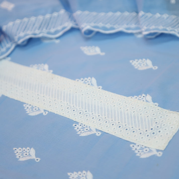 Amriti Powder Blue  Lace Patch in Cotton Schiffli Set