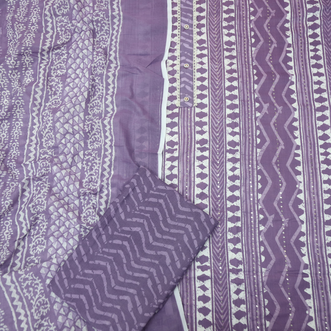 Farheen Blueberry Purple All Over Digital Dabu Printed Cotton Suit Se
