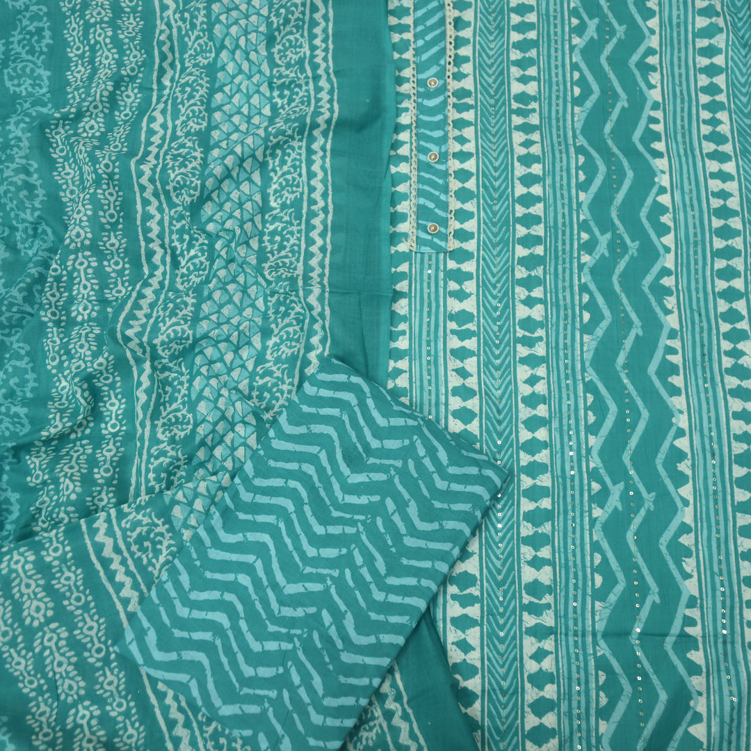 Farheen Aqua Teal All Over Digital Dabu Printed Cotton Suit Set