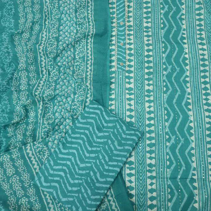Farheen Aqua Teal All Over Digital Dabu Printed Cotton Suit Set