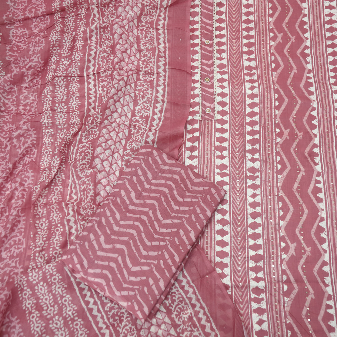 Farheen Mauve Pink All Over Digital Dabu Printed Cotton Suit Set