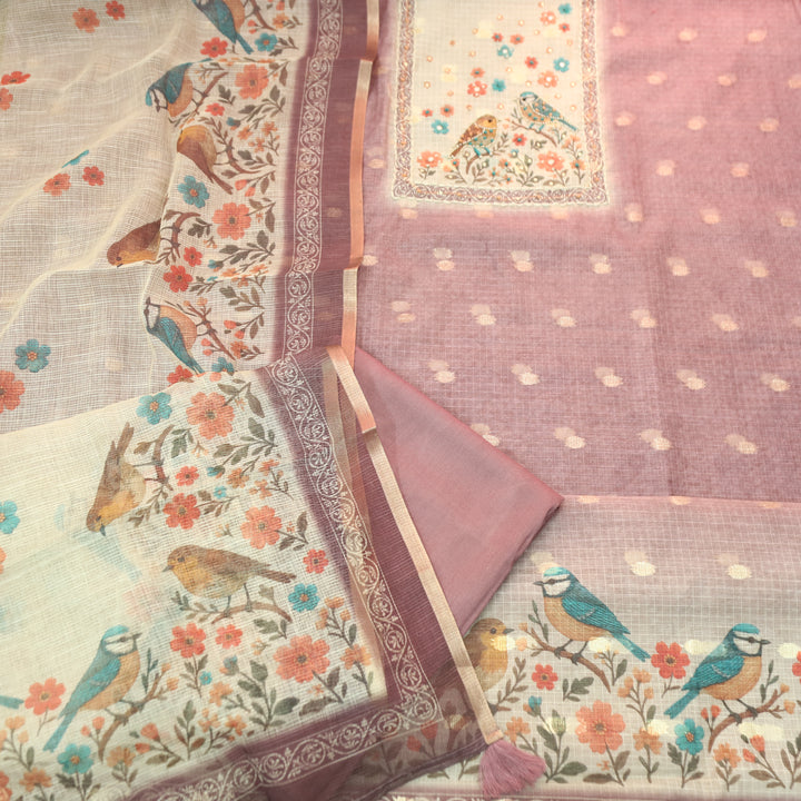 Dristhi Mauve Pink Moti with Thread Work in Bird Digital Printed Work Kota Doriya Set