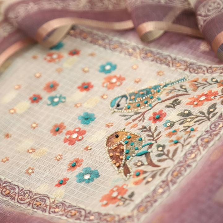 Dristhi Mauve Pink Moti with Thread Work in Bird Digital Printed Work Kota Doriya Set
