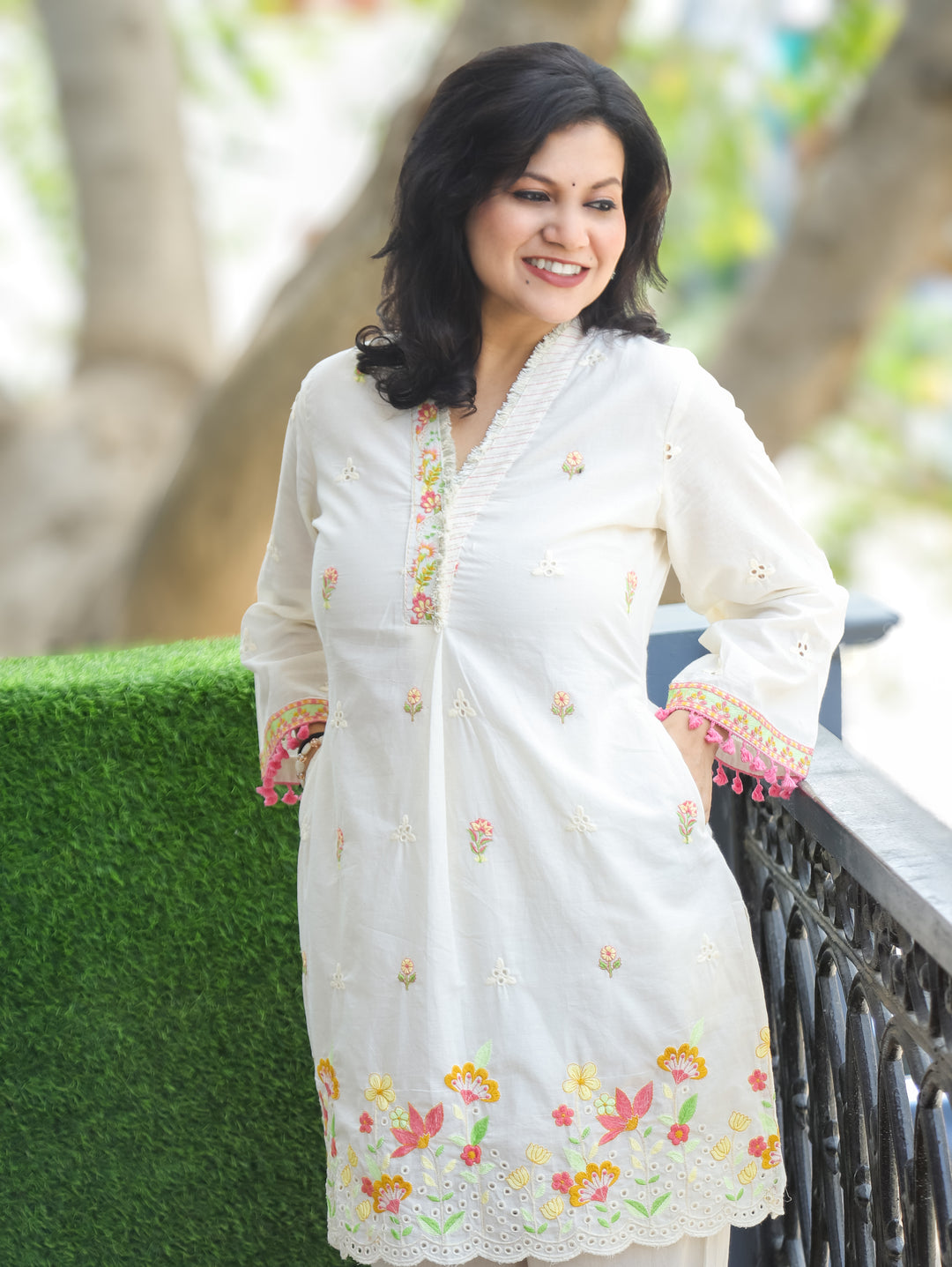 Luna Shell White Embroidered Cotton Co-ord Set