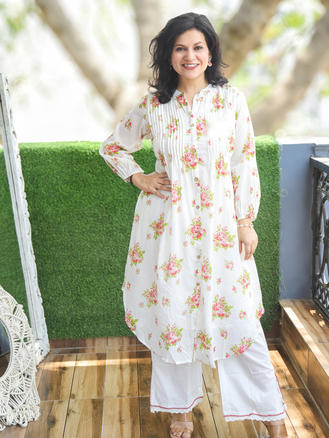Luna White Red Floral Mul Cotton Co-ord Set
