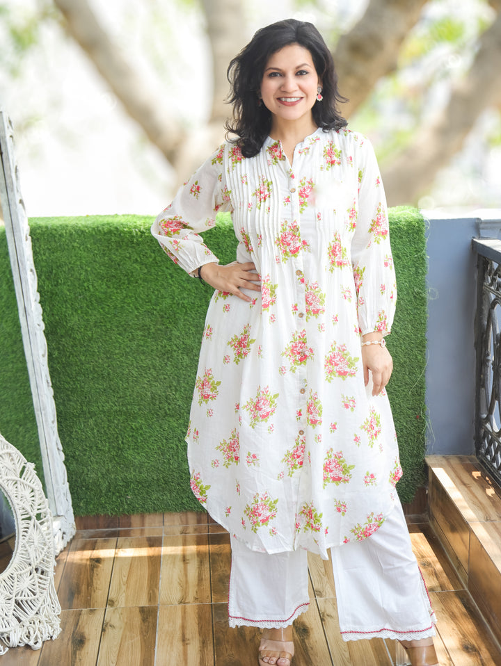 Luna White Red Floral Mul Cotton Co-ord Set